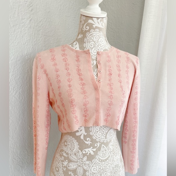 🌸 TSE 100% Cashmere Cropped Cardigan – Pink, Size M Retail $790 hand beaded - Picture 10 of 14